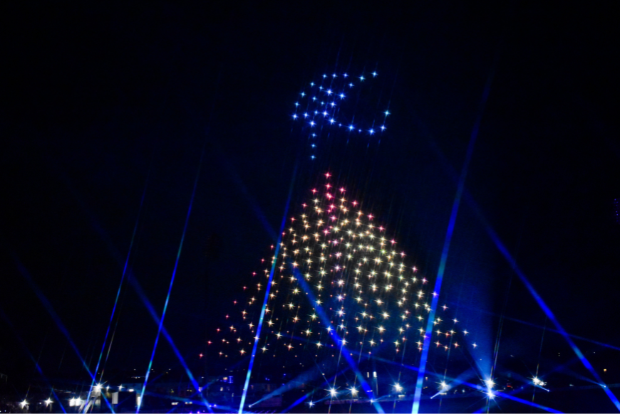 Drones in pyramid formation